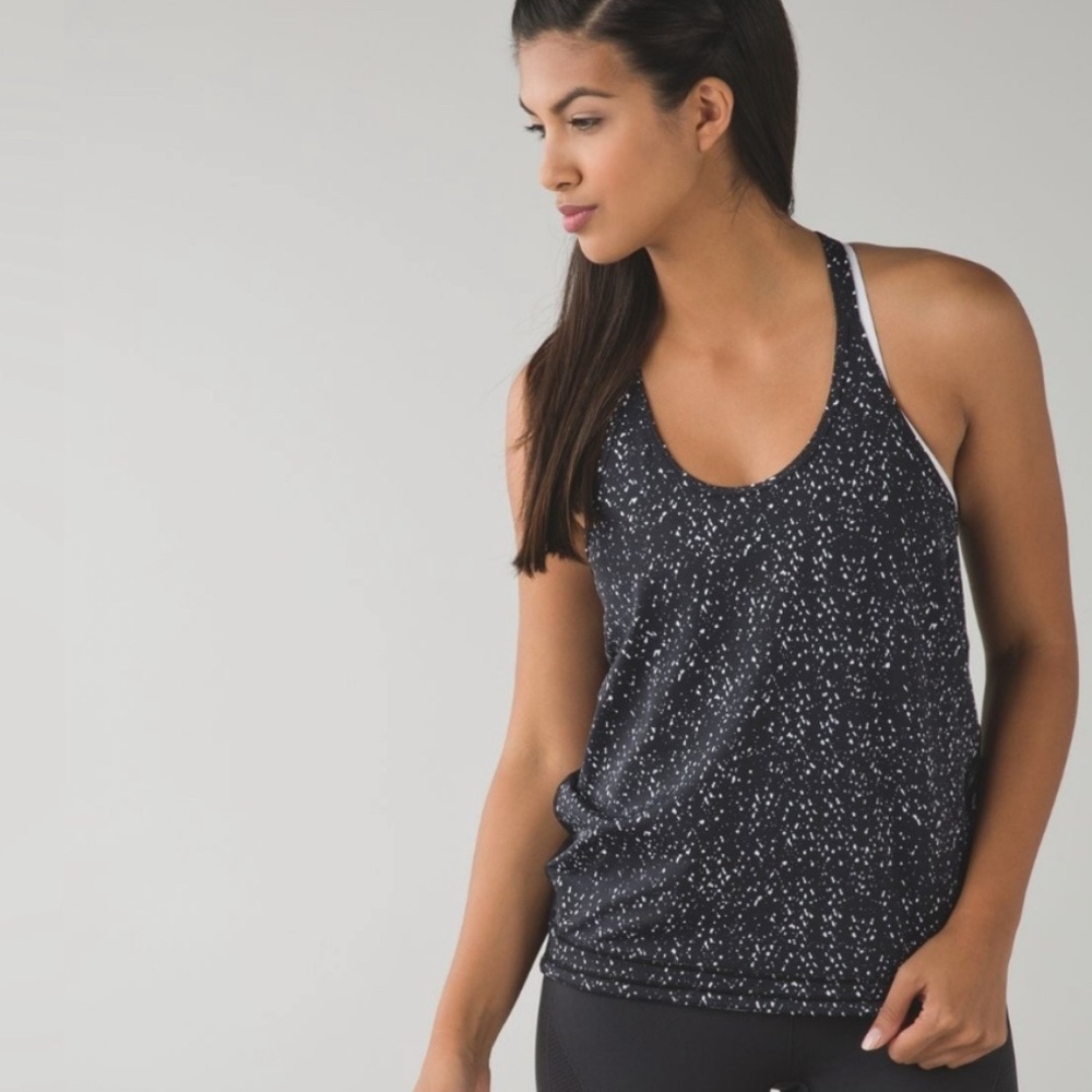 Lululemon Drop it like it’s hot black‎ white print mesh Racerback tank top large